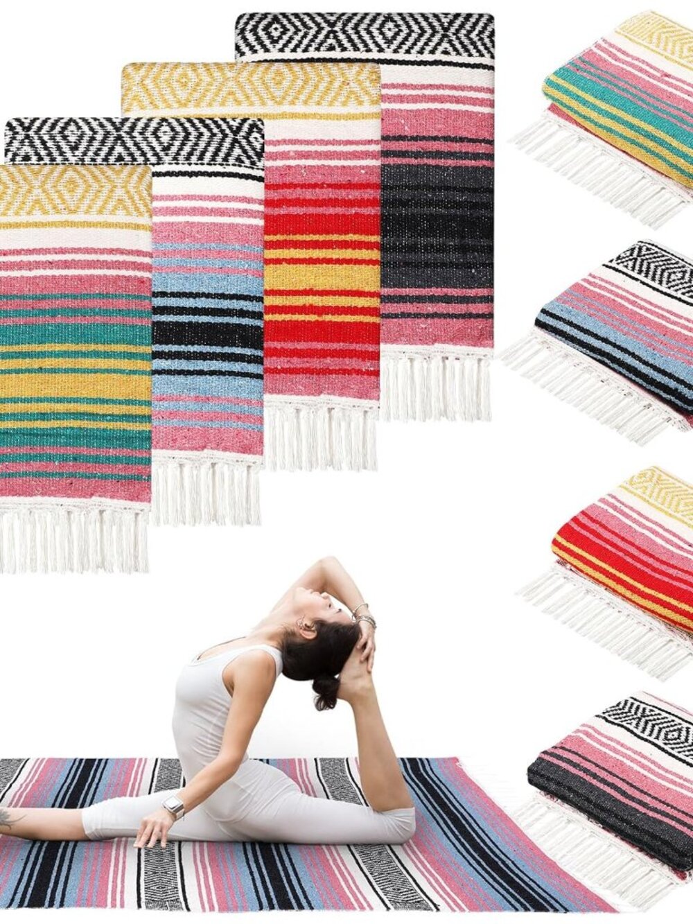 4 Pcs Mexican Blankets Bulk Handwoven Mexican Yoga Blanket Towel Colorful Falsa